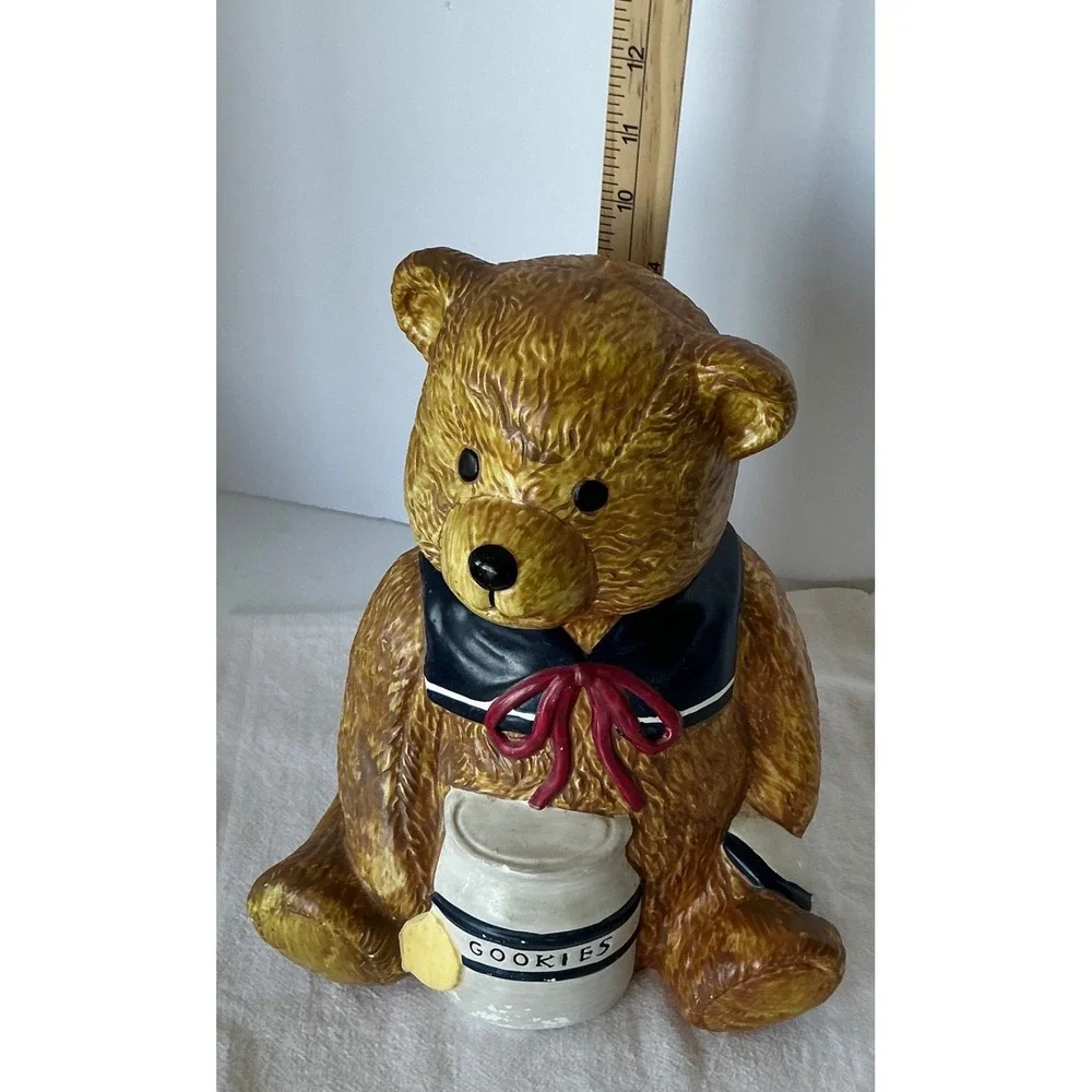 T-H-T Vintage 1994 Teddy Bear Cookie Jar Sailor Collar Ceramic‎ Brown Large 11in